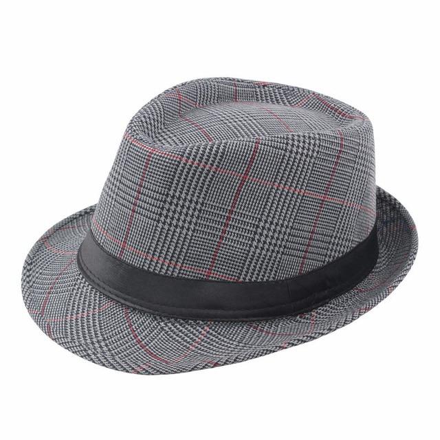 Vintage Plaid Fedora Trilby Hat with Black Hatband-Hats-Innovato Design-Gray-Innovato Design