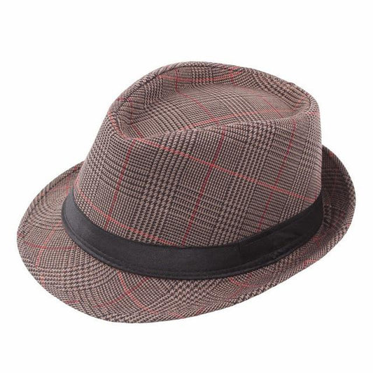 Vintage Plaid Fedora Trilby Hat with Black Hatband-Hats-Innovato Design-Brown-Innovato Design