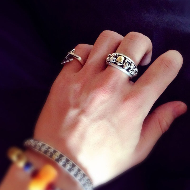 Gothic Silver Skulls 925 Sterling Silver Vintage Cool Punk Style Ring-Gothic Rings-Innovato Design-7-Innovato Design