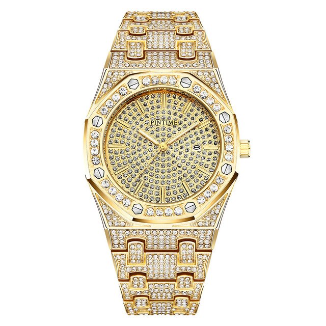 Water-Resistant Diamond-Studded Stainless Steel Band Fashion Quartz Watch-Watches-Innovato Design-Gold-Innovato Design