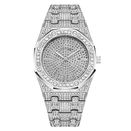 Water-Resistant Diamond-Studded Stainless Steel Band Fashion Quartz Watch