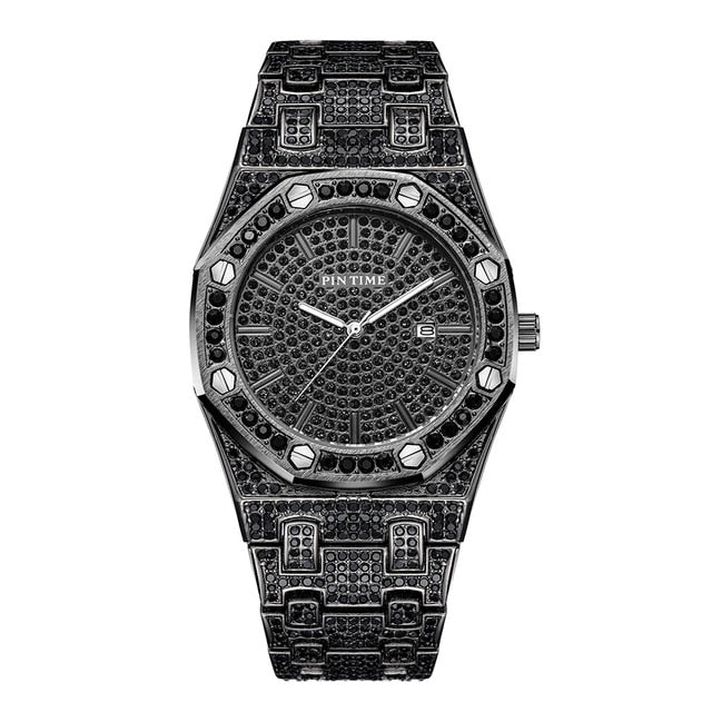 Water-Resistant Diamond-Studded Stainless Steel Band Fashion Quartz Watch-Watches-Innovato Design-Black-Innovato Design