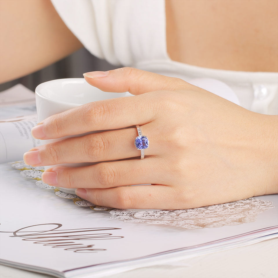 Tanzanite or Sapphire and Cubic Zirconia 925 Sterling Silver Romantic Wedding Ring-Rings-Innovato Design-6-Sapphire-Innovato Design