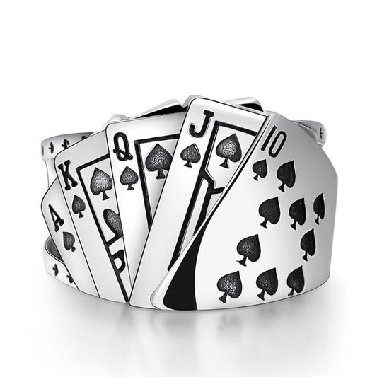 Poker Cards 925 Sterling Silver Adjustable Punk Rock Ring-Gothic Rings-Innovato Design-Innovato Design