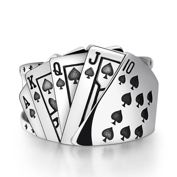 Poker Cards 925 Sterling Silver Adjustable Punk Rock Ring