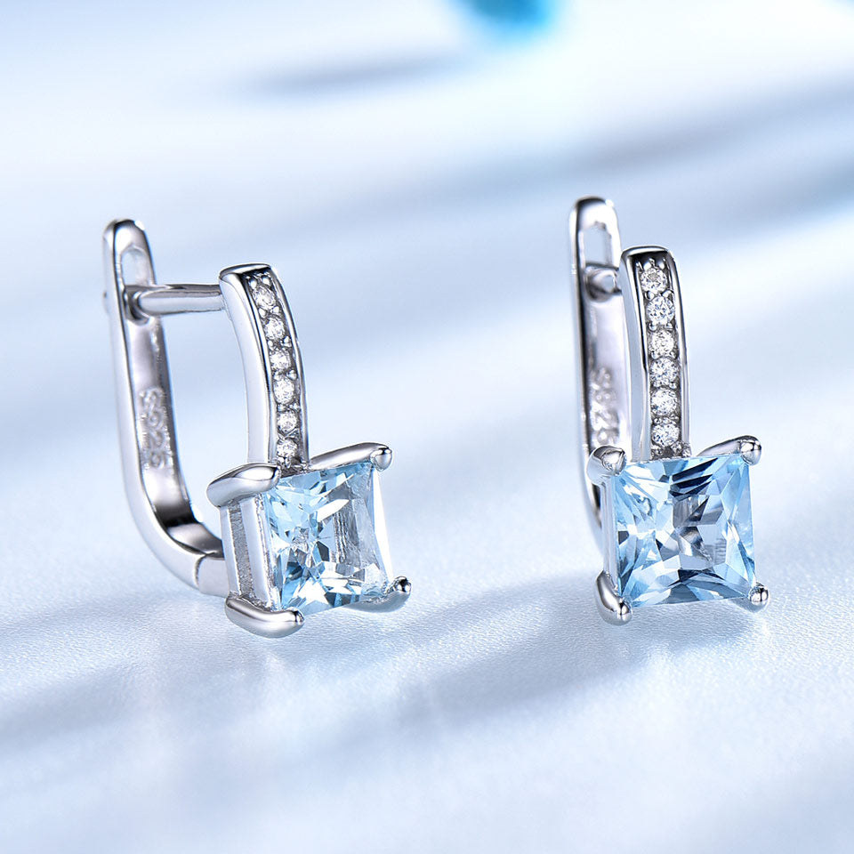 Sky Blue Topaz Gemstone and Cubic Zirconia 925 Sterling Silver Romantic Trendy Fashion Clip Earrings-Earrings-Innovato Design-Innovato Design