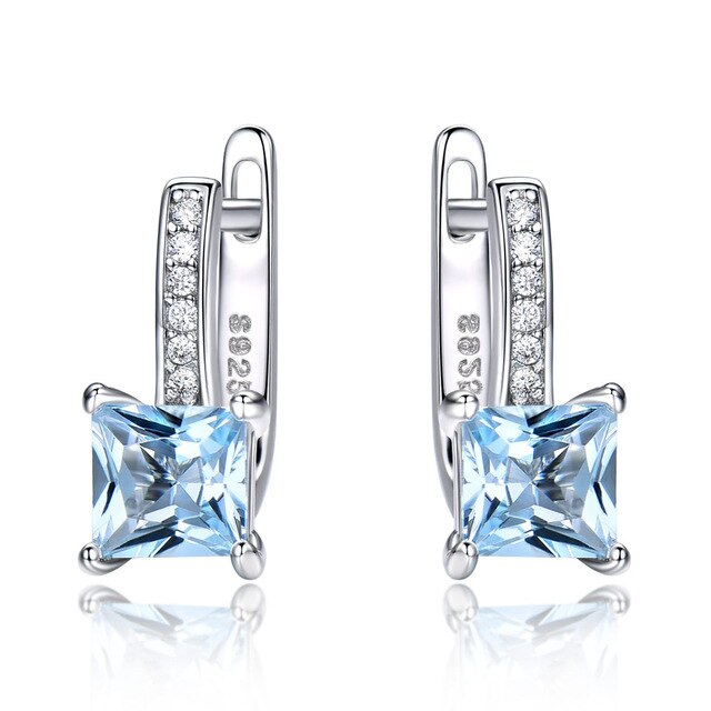 Sky Blue Topaz Gemstone and Cubic Zirconia 925 Sterling Silver Romantic Trendy Fashion Clip Earrings-Earrings-Innovato Design-Innovato Design
