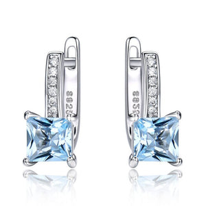Sky Blue Topaz Gemstone and Cubic Zirconia 925 Sterling Silver Romantic Trendy Fashion Clip Earrings-Earrings-Innovato Design-Innovato Design