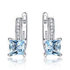 Sky Blue Topaz Gemstone and Cubic Zirconia 925 Sterling Silver Romantic Trendy Fashion Clip Earrings