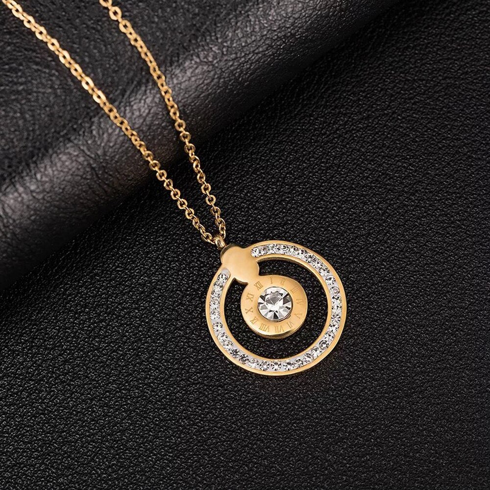 Women Diamond Sand Watch and Crystal Bracelet & Necklace Jewelry Set-Jewelry Sets-Innovato Design-Gold-Innovato Design