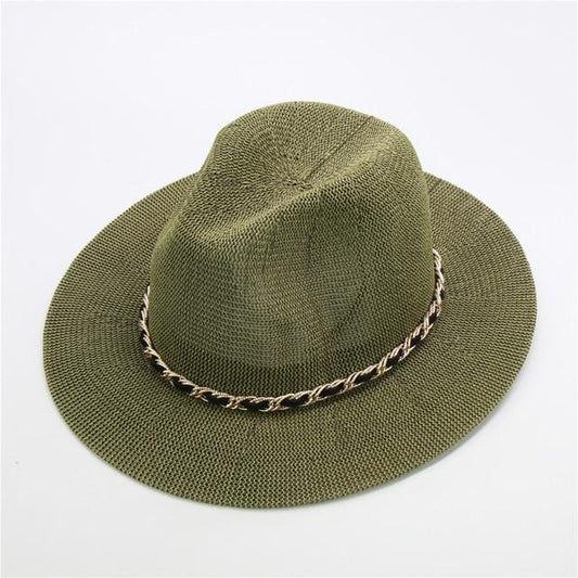 Panama Hat with Luxury Metal Chain-Hats-Innovato Design-Army Green-Innovato Design