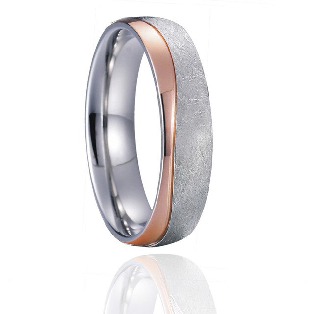 Brushed Silver and Polished Rose Gold Cubic Zirconia Stainless Steel Wedding Ring Set-Couple Rings-Innovato Design-7-5-Innovato Design