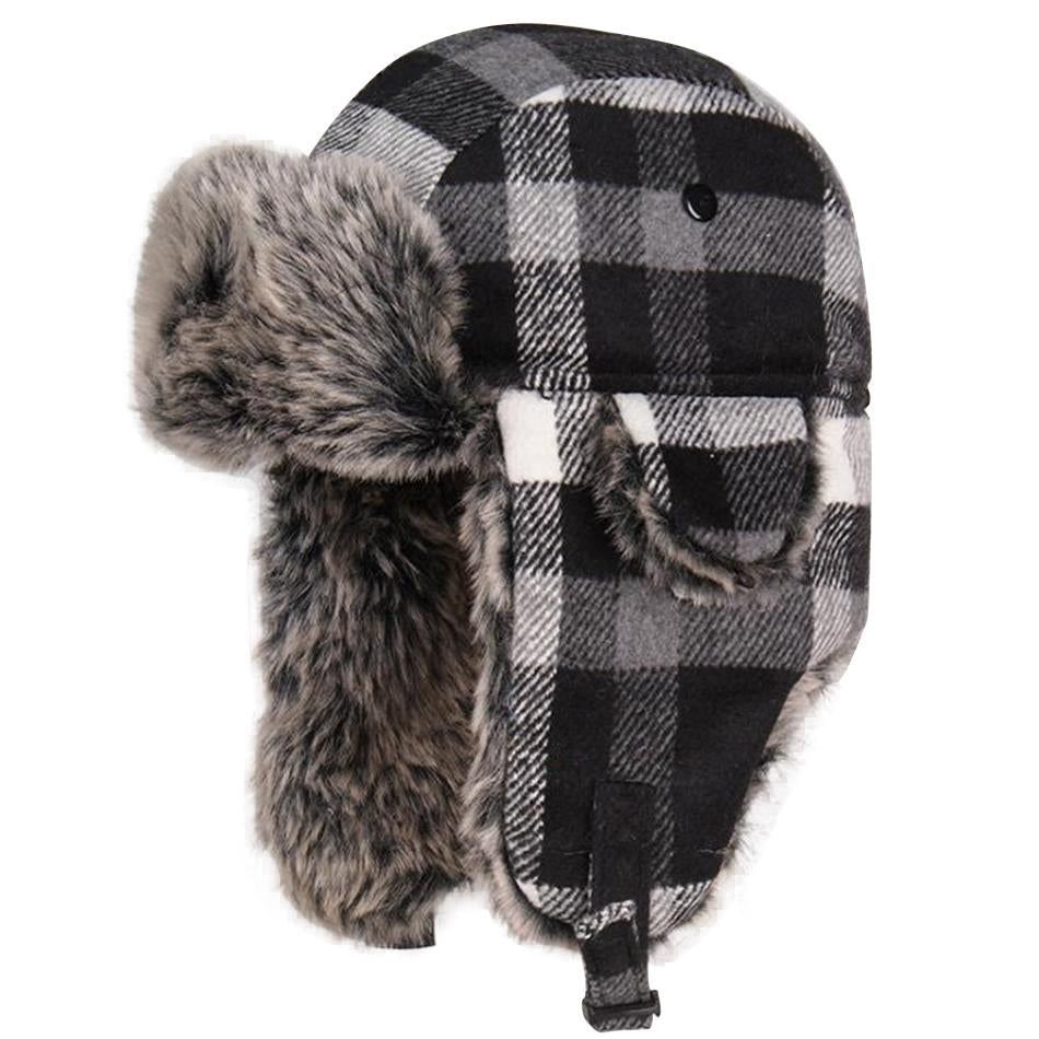 Thick Plaid Bomber Hat with Earflaps-Hats-Innovato Design-Gray-Innovato Design