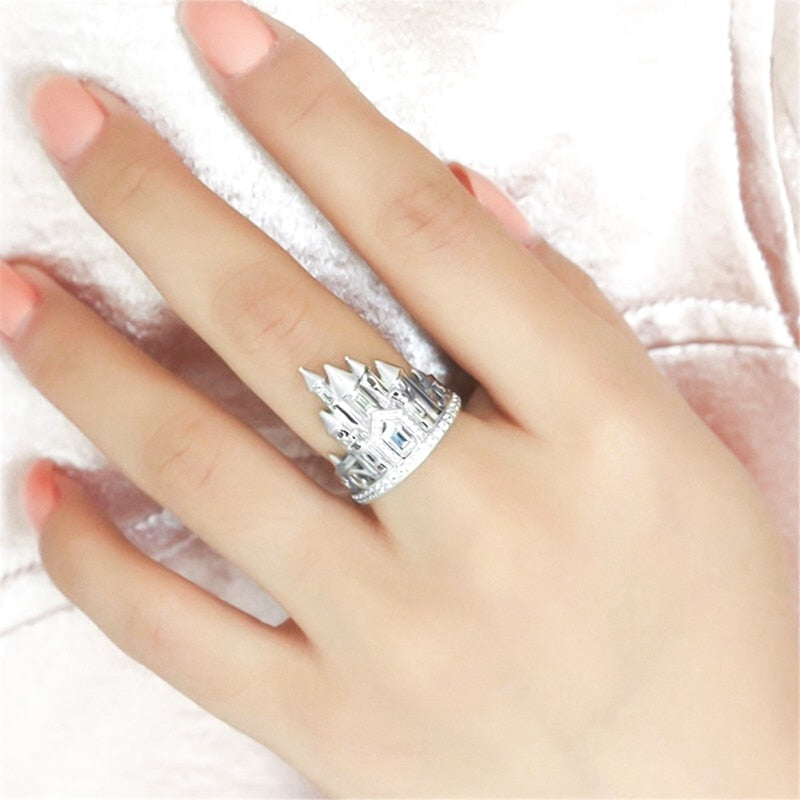 Romantic Castle Cubic Zirconia Wedding Ring-Rings-Innovato Design-5-Innovato Design