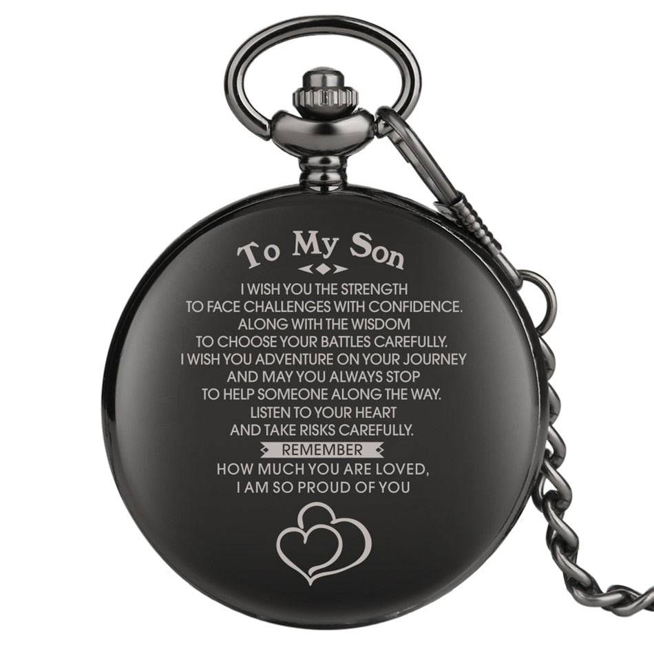 "To My Son" Black Punk Smooth Quartz Pocket Watch-Pocket Watch-Innovato Design-Innovato Design