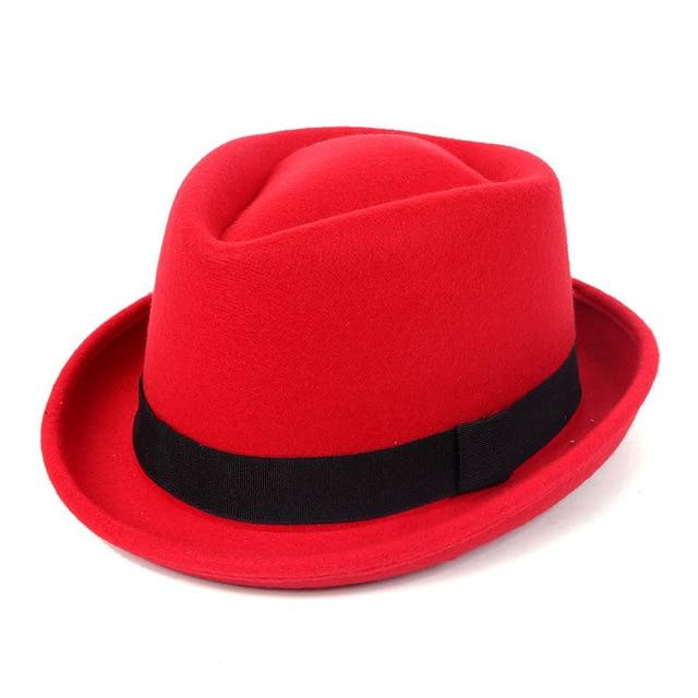 Vintage Solid Color Wool Fedora Trilby Hat with Black Hatband-Hats-Innovato Design-Red-Innovato Design