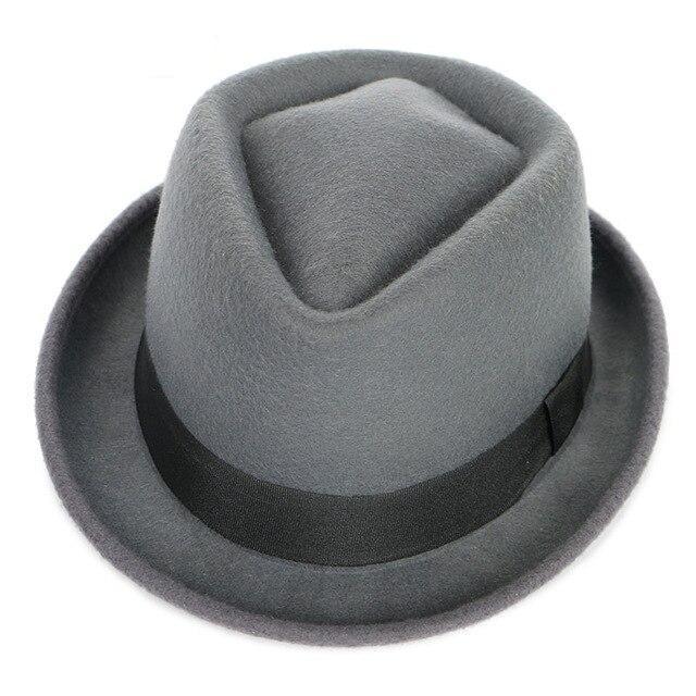 Vintage Solid Color Wool Fedora Trilby Hat with Black Hatband-Hats-Innovato Design-Gray-Innovato Design