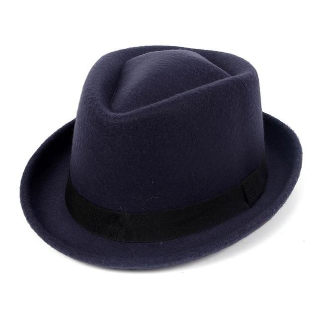 Vintage Solid Color Wool Fedora Trilby Hat with Black Hatband-Hats-Innovato Design-Navy Blue-Innovato Design