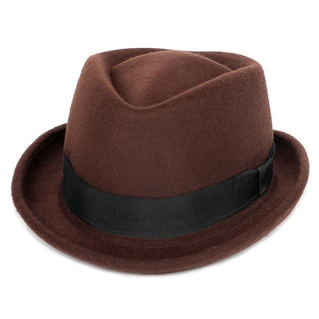 Vintage Solid Color Wool Fedora Trilby Hat with Black Hatband-Hats-Innovato Design-Brown-Innovato Design
