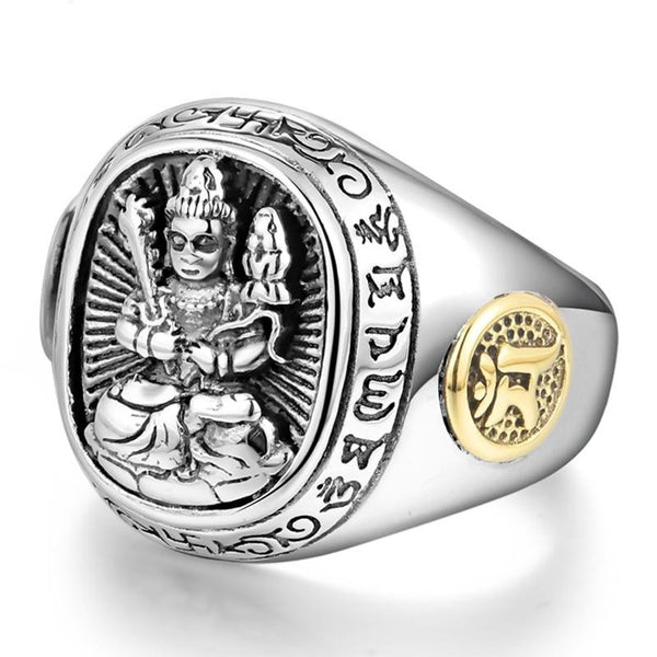 Buddha Chinese Zodiac Signet 925 Sterling Silver Adjustable Vintage Biker Ring-Rings-Innovato Design-Innovato Design