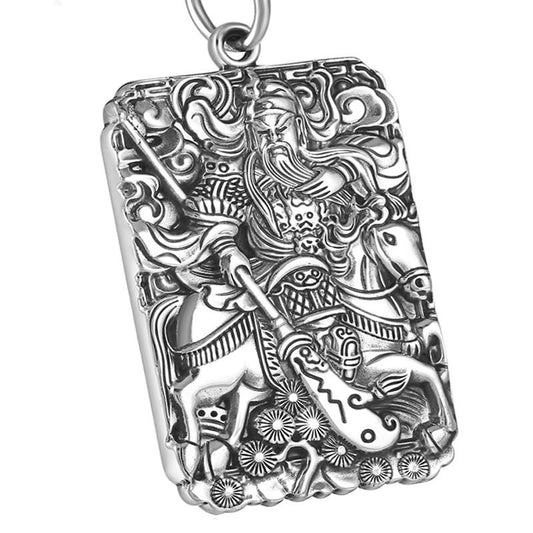 Wu Cai Shen Guan Gong Chinese Buddha 999 Genuine Silver Vintage Pendant Necklace-Necklaces-Innovato Design-19.69in-Innovato Design