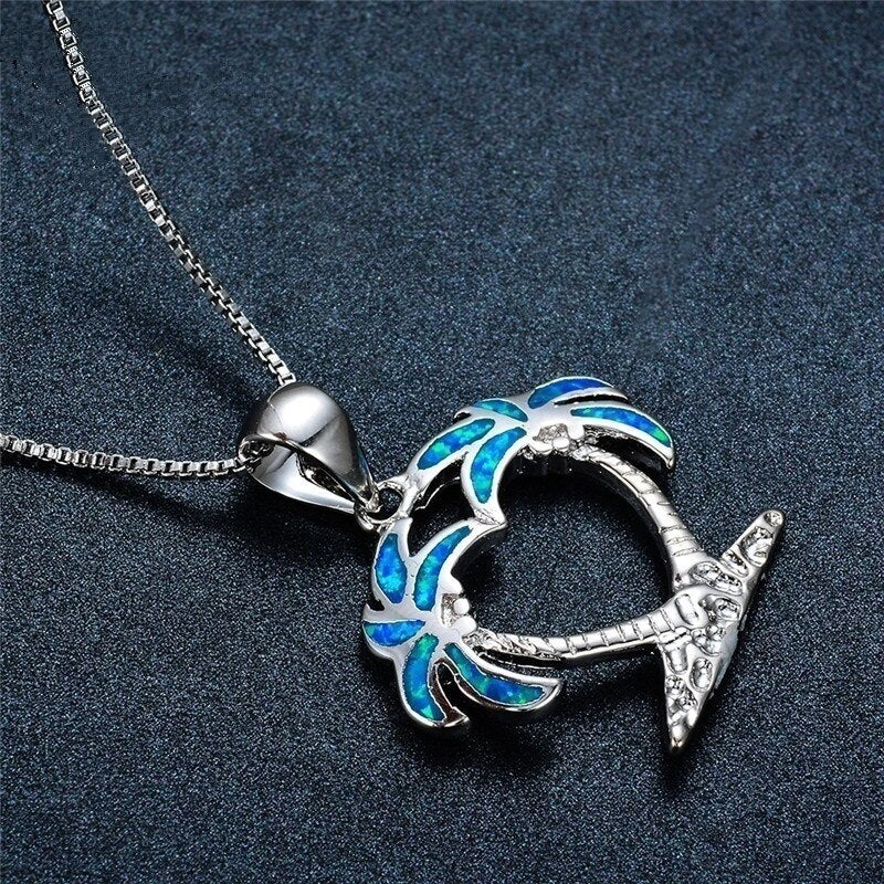 Sunny Beach Coconut Tree Fire Opal Necklace & Earrings Trendy Fashion Jewelry Set-Jewelry Sets-Innovato Design-Green-Innovato Design