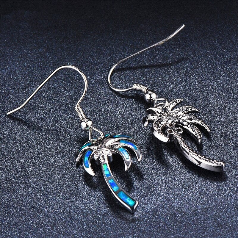 Sunny Beach Coconut Tree Fire Opal Necklace & Earrings Trendy Fashion Jewelry Set-Jewelry Sets-Innovato Design-Green-Innovato Design