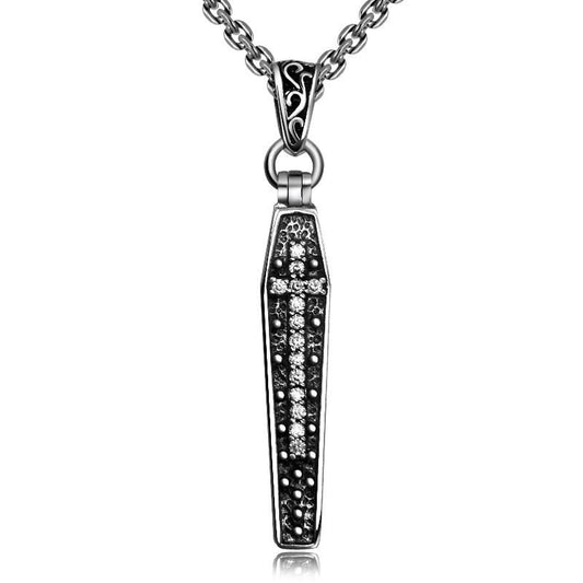 Gothic Open Cross Coffin Skeleton White Cubic Zirconia 925 Sterling Silver Biker Pendant Necklace-Necklaces-Innovato Design-19.69in-Innovato Design