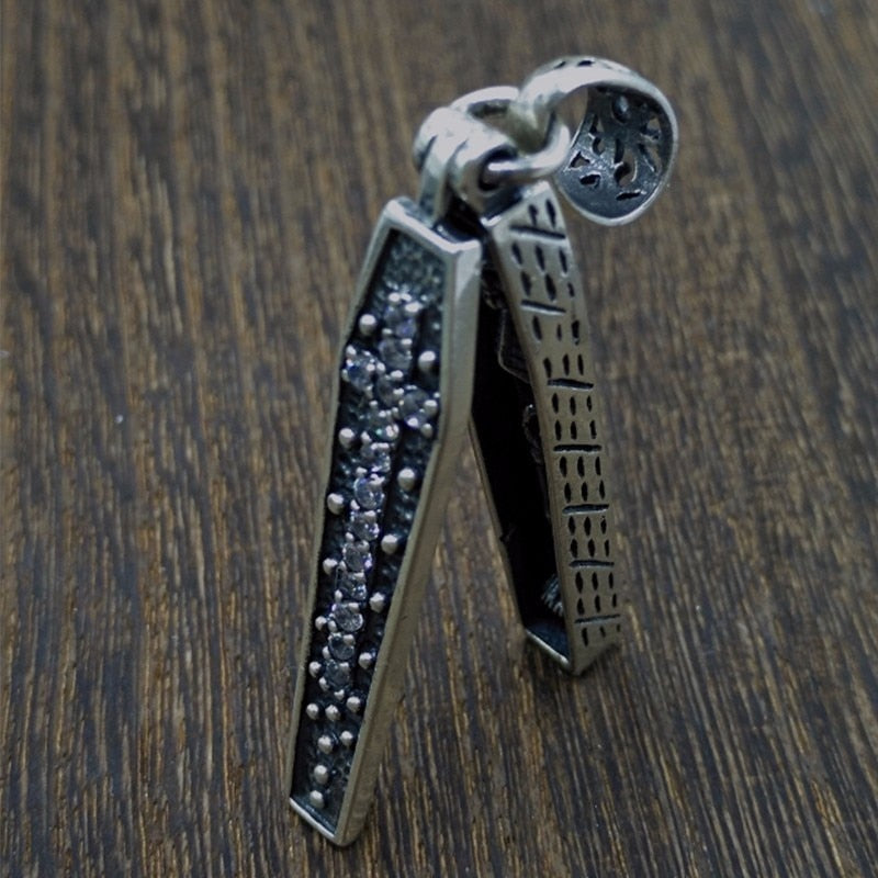 Gothic Open Cross Coffin Skeleton White Cubic Zirconia 925 Sterling Silver Biker Pendant Necklace-Necklaces-Innovato Design-19.69in-Innovato Design