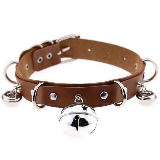 Metal Bell Choker Collar Leather Handmade Gothic Boho Necklace-Necklace-Innovato Design-Brown-Innovato Design