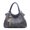 Hollow-Out Floral Print Tassel Shoulder Bag, Tote Bag and Handbag-Handbags-Innovato Design-Blue-Innovato Design