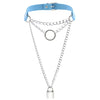 Multilayered Chain Links, Metal Ring, and Lock Pendant Collar Choker Leather Gothic Hip-Hop Necklace-Necklace-Innovato Design-Light Blue-Innovato Design