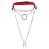 Multilayered Chain Links, Metal Ring, and Lock Pendant Collar Choker Leather Gothic Hip-Hop Necklace-Necklace-Innovato Design-Red-Innovato Design