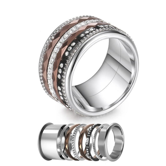 Women Stainless Steel, Aluminum, Stackable, Rotatable, and Interchangeable Rings-Rings-Innovato Design-Brown Silver-6-Innovato Design