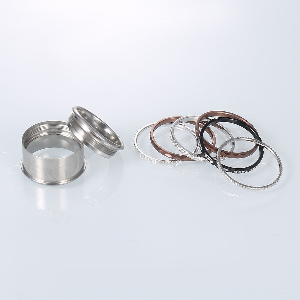 Women Stainless Steel, Aluminum, Stackable, Rotatable, and Interchangeable Rings-Rings-Innovato Design-Brown Silver-6-Innovato Design