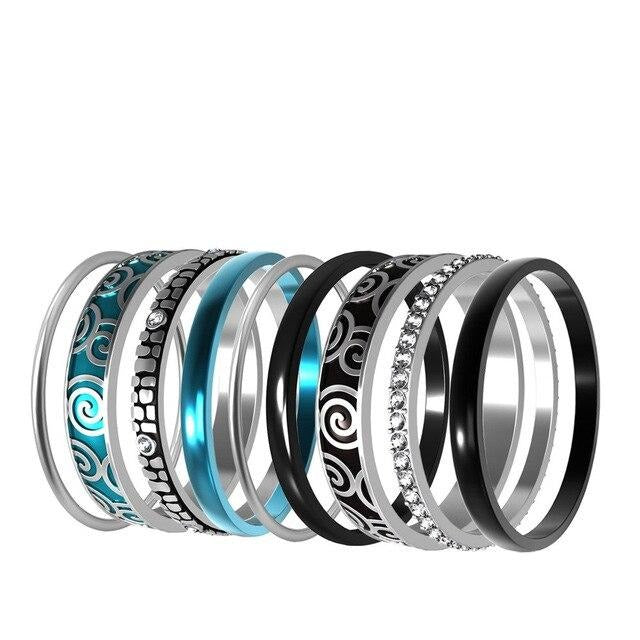 Women Stainless Steel, Aluminum, Stackable, Rotatable, and Interchangeable Rings-Rings-Innovato Design-Blue Black-11-Innovato Design