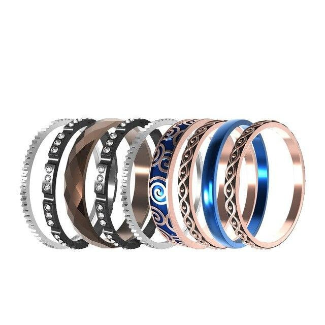 Women Stainless Steel, Aluminum, Stackable, Rotatable, and Interchangeable Rings-Rings-Innovato Design-Blue Brown-10-Innovato Design