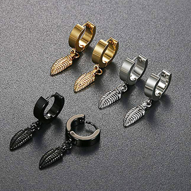 3 Pairs Feather Dangles Gold, Black or Silver Stainless Steel Hip-Hop Punk K-Pop Earrings-Earrings-Innovato Design-Innovato Design