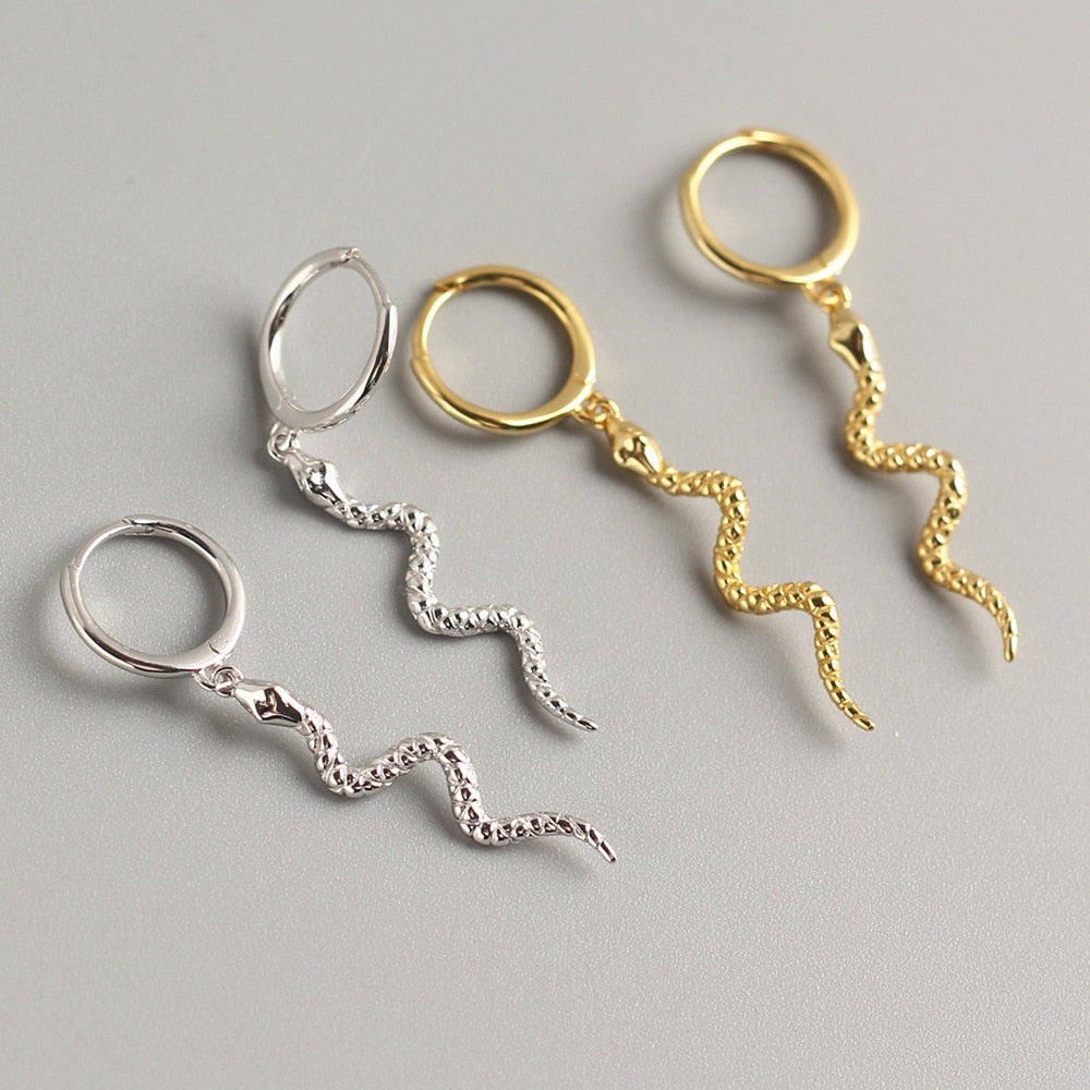 Snake 925 Sterling Silver Drop Earrings-Earrings-Innovato Design-Silver-Innovato Design