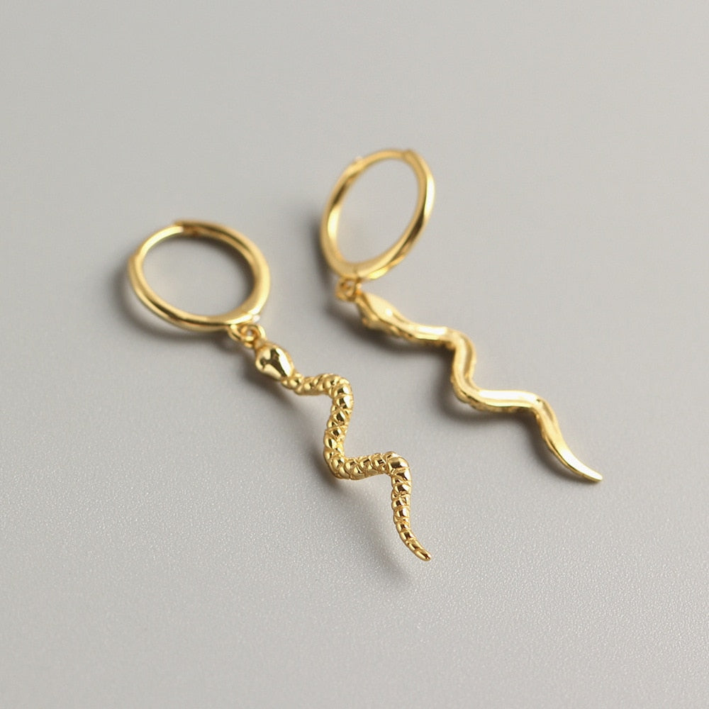 Snake 925 Sterling Silver Drop Earrings-Earrings-Innovato Design-Silver-Innovato Design
