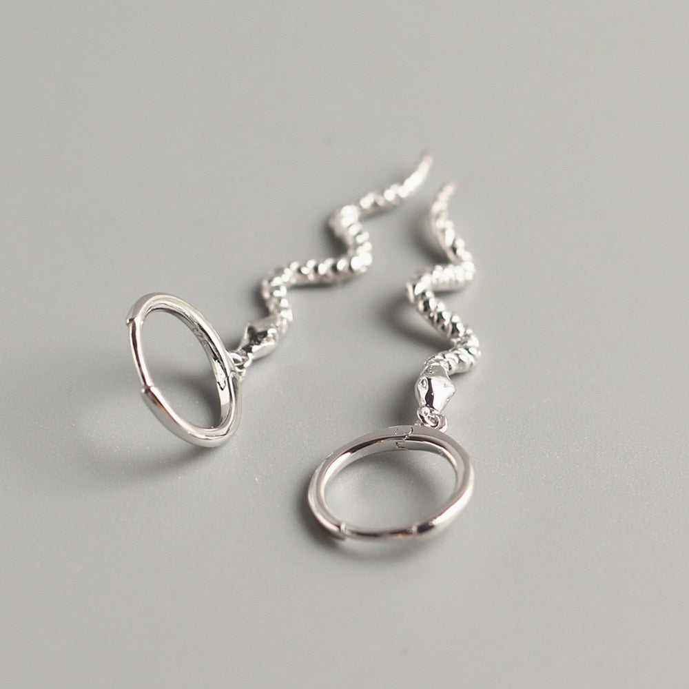 Snake 925 Sterling Silver Drop Earrings-Earrings-Innovato Design-Silver-Innovato Design