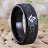 8mm Carbon Fiber with Masonic Symbol Black-Plated Tungsten Fashion Wedding Ring
