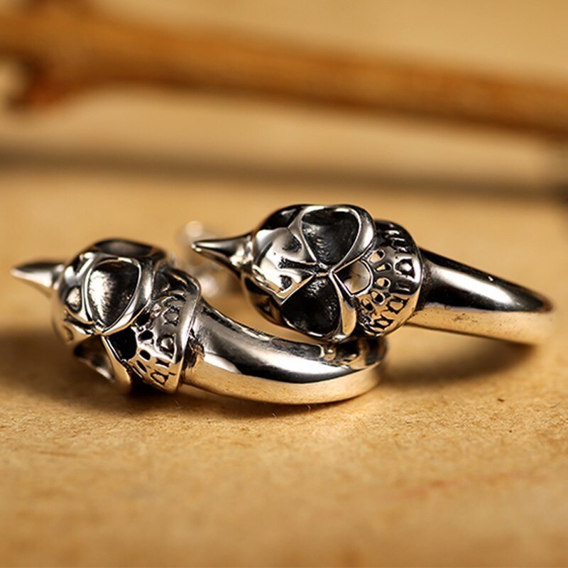 Silver Skull 925 Sterling Silver Vintage Punk Biker Stud Earring-Gothic Rings-Innovato Design-Single-Innovato Design