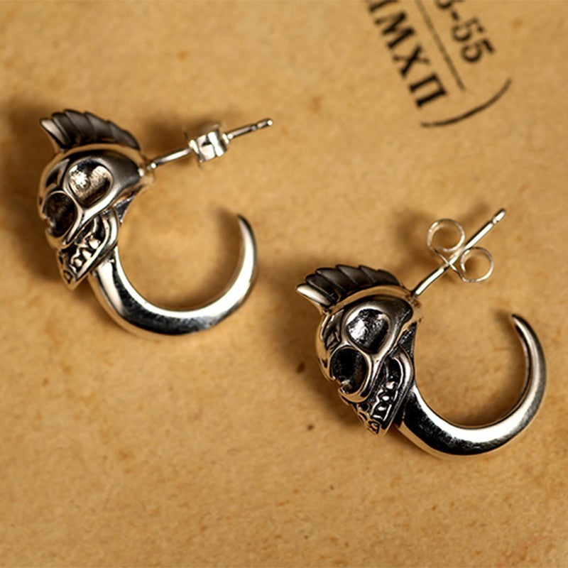 Silver Skull 925 Sterling Silver Vintage Punk Biker Stud Earring-Gothic Rings-Innovato Design-Single-Innovato Design