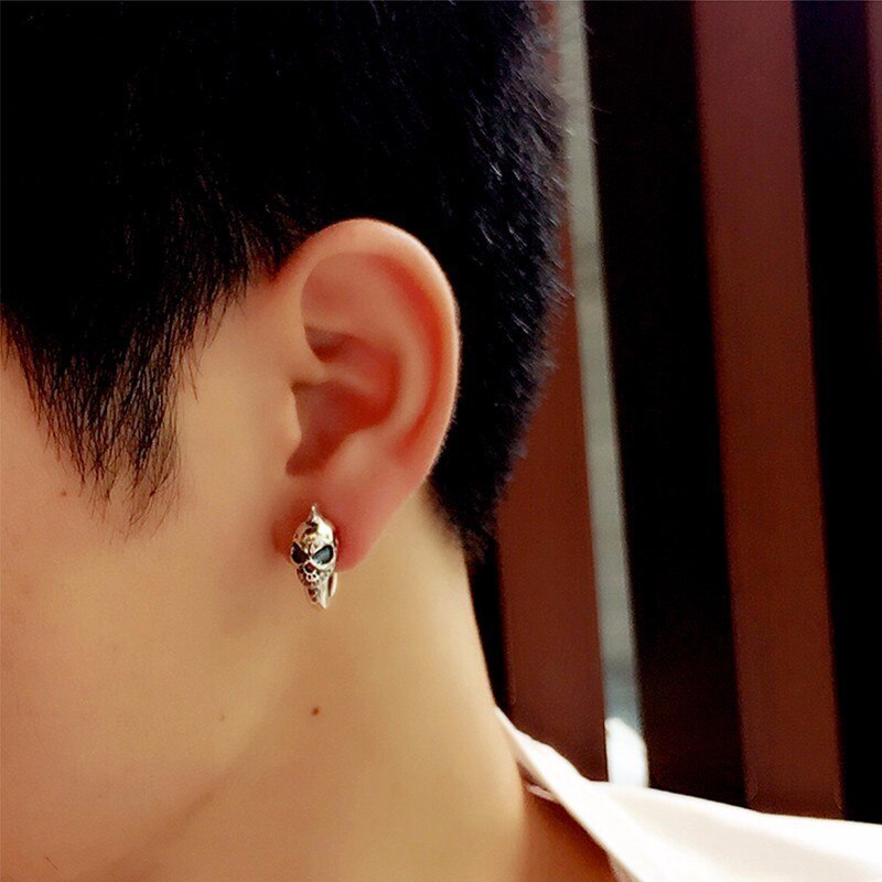 Silver Skull 925 Sterling Silver Vintage Punk Biker Stud Earring-Gothic Rings-Innovato Design-Single-Innovato Design