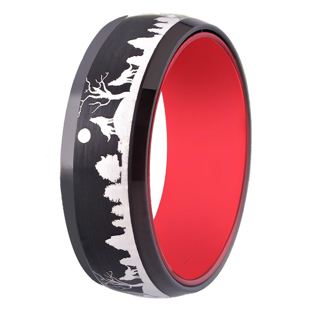 8mm Wolves in the Forest Black and Red-Plated Tungsten Wedding Ring-Rings-Innovato Design-5-Innovato Design