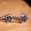 Skull Rose 925 Sterling Silver Vintage Steampunk Rock Biker Stud Earrings-Earrings-Innovato Design-Innovato Design