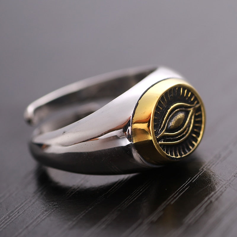 Authentic Opening Gold Eye of Ra 925 Sterling Silver Vintage Punk Ring-Rings-Innovato Design-Innovato Design