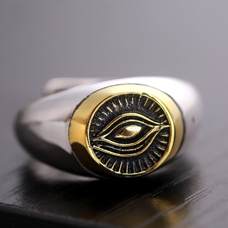 Authentic Opening Gold Eye of Ra 925 Sterling Silver Vintage Punk Ring-Rings-Innovato Design-Innovato Design