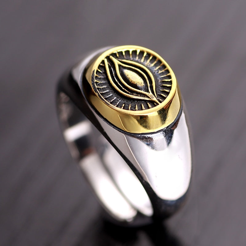 Authentic Opening Gold Eye of Ra 925 Sterling Silver Vintage Punk Ring-Rings-Innovato Design-Innovato Design